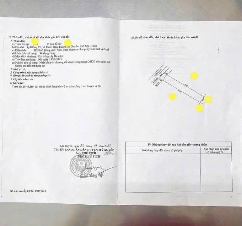 Đất nền mặt tiền huyện lộ 56, Mỹ Xuyên, 504m² giá 1.2 tỷ - Cơ hội đầu tư hấp dẫn!