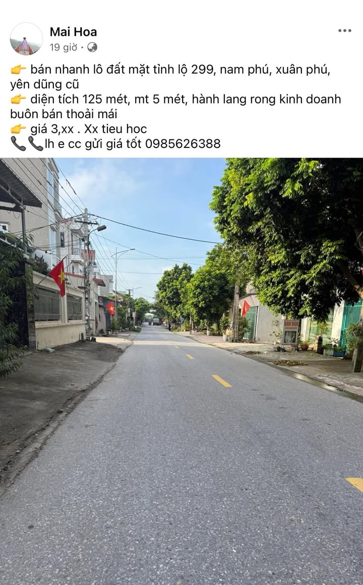 Đất mặt tiền Tỉnh lộ 299, xã Xuân Phú, Yên Dũng 125m² giá 3.x tỷ - Cơ hội đầu tư tuyệt vời!