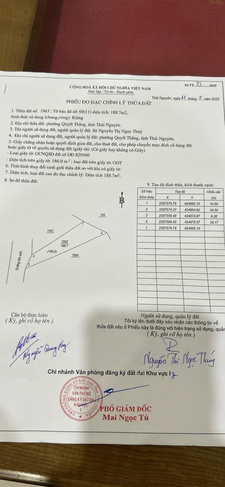 Đất thổ cư phường Quyết Thắng 188,7m² giá chỉ 2.074 tỷ - Cơ hội đầu tư tuyệt vời!