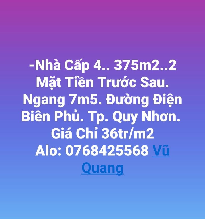 Nhà cấp 4 tại Đường Điện Biên Phủ, Quy Nhơn 375m² - Giá chỉ 13.5 tỷ!