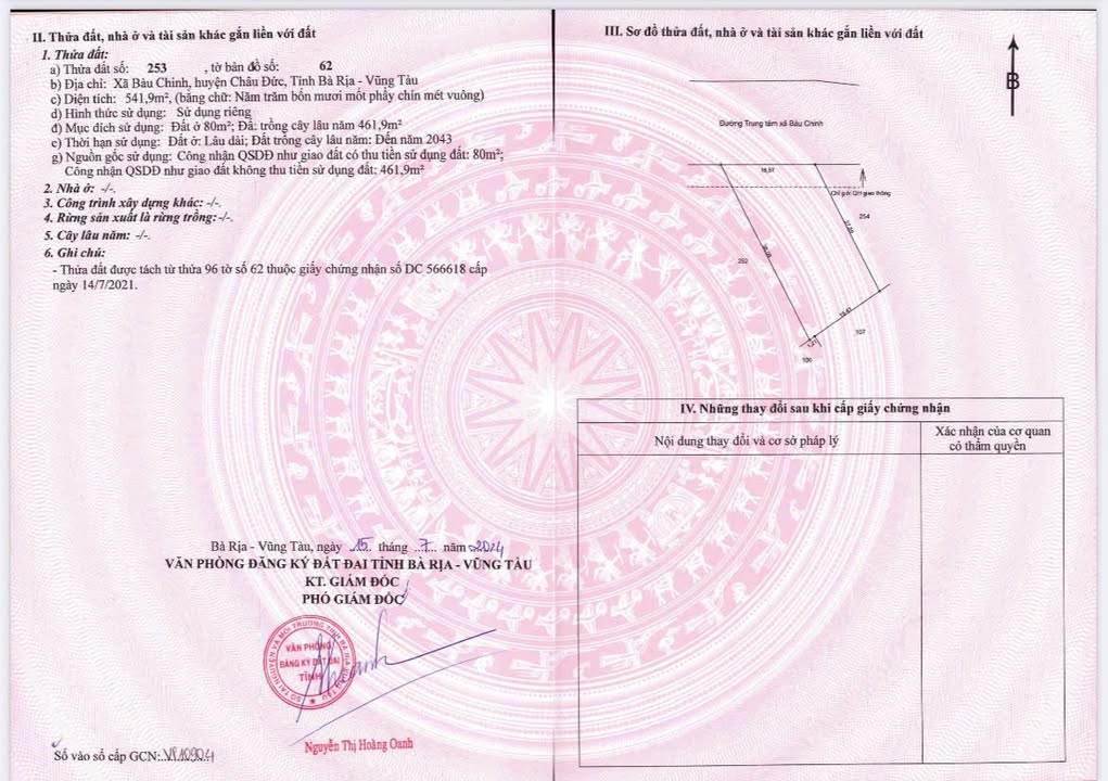 Đất Bàu Chinh Châu Đức 541,9m² giá thỏa thuận - Tiềm năng đầu tư cao!