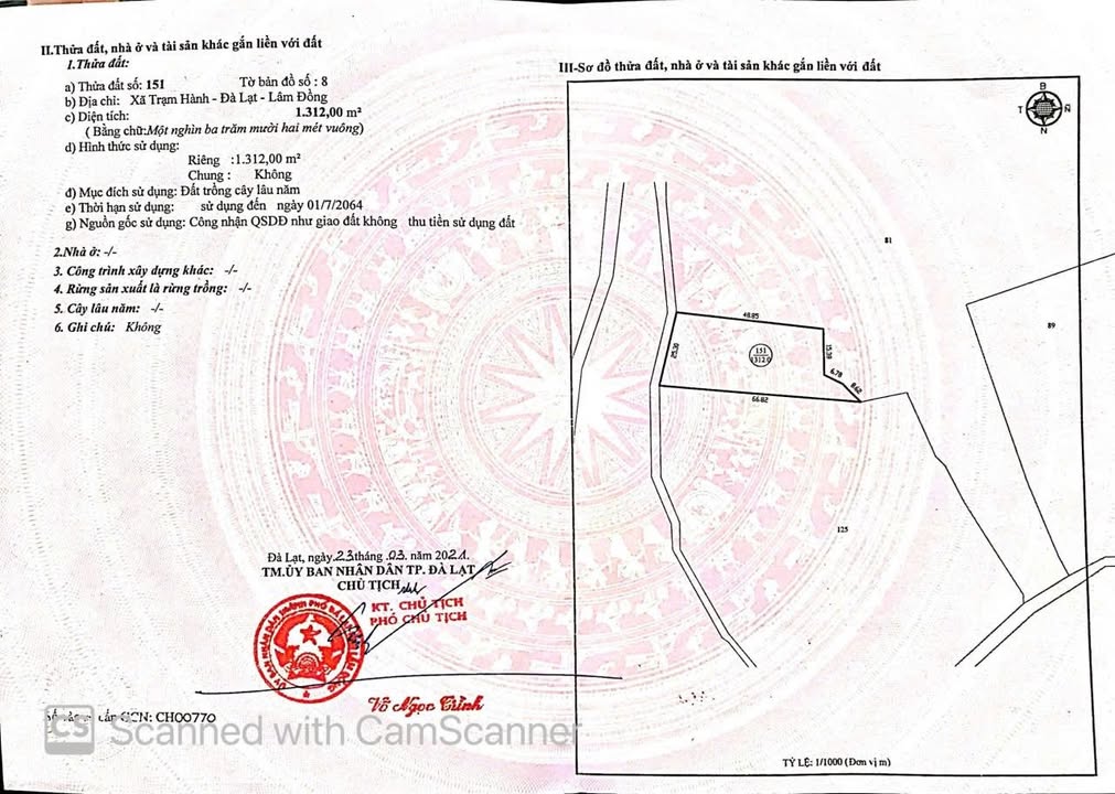 Đất nông nghiệp Đà Lạt 1312m² giá 2.7 tỷ - Sổ hồng chính chủ, đường ô tô