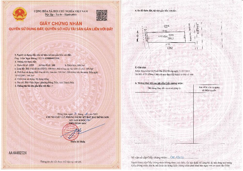 Đất mặt tiền phường Đông Lĩnh, TP Thanh Hóa 200.5m² giá 2.6 tỷ - Mở cửa hàng thuận tiện!