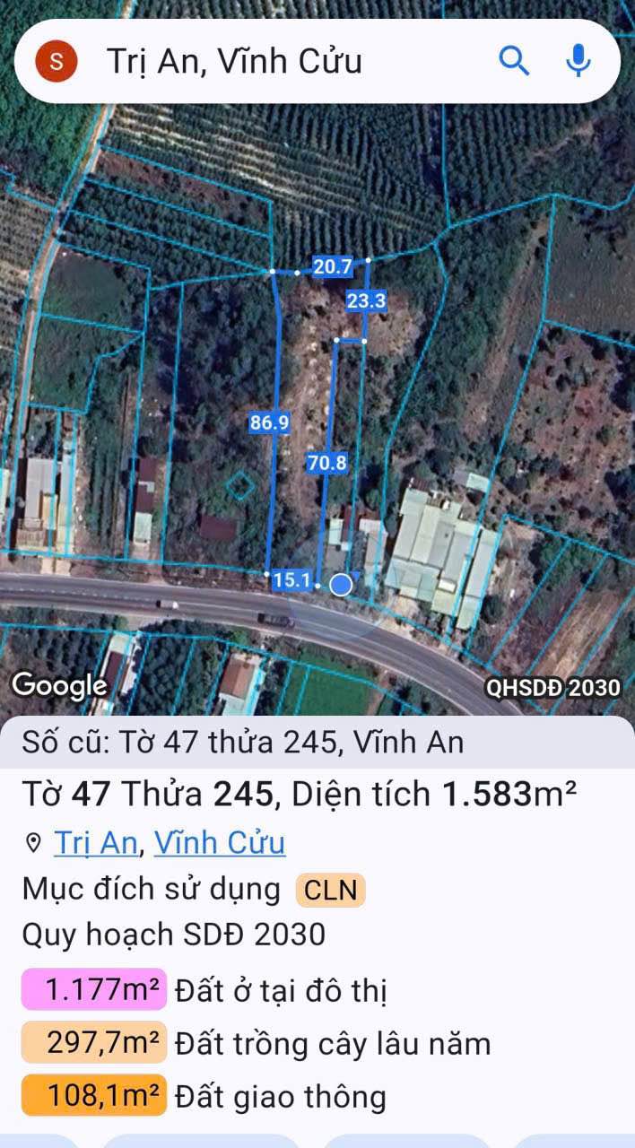 Đất nền mặt tiền đường 768, xã Trị An, 1583m² giá 2.2 tỷ - Cơ hội đầu tư tuyệt vời!