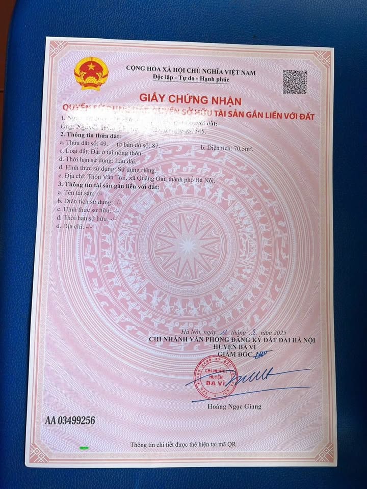 Đất nền thôn Vân Trai, xã Quảng Oai 70m² giá 1 tỷ - Sổ đỏ chính chủ, oto tránh nhau!