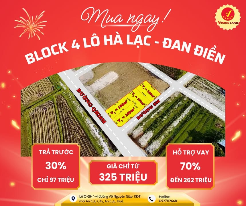 Đất nền Block 4 lô Hà Lạc - 100m² giá chỉ 325 triệu - Cơ hội đầu tư hấp dẫn!