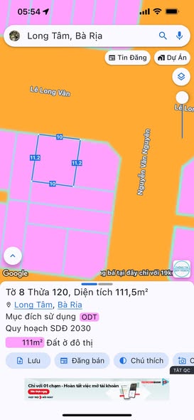 Đất nền góc đẹp mặt tiền Lê Long Vân, Bà Rịa, 111.5m² giá 8.5 tỷ - Đầu tư sinh lời!