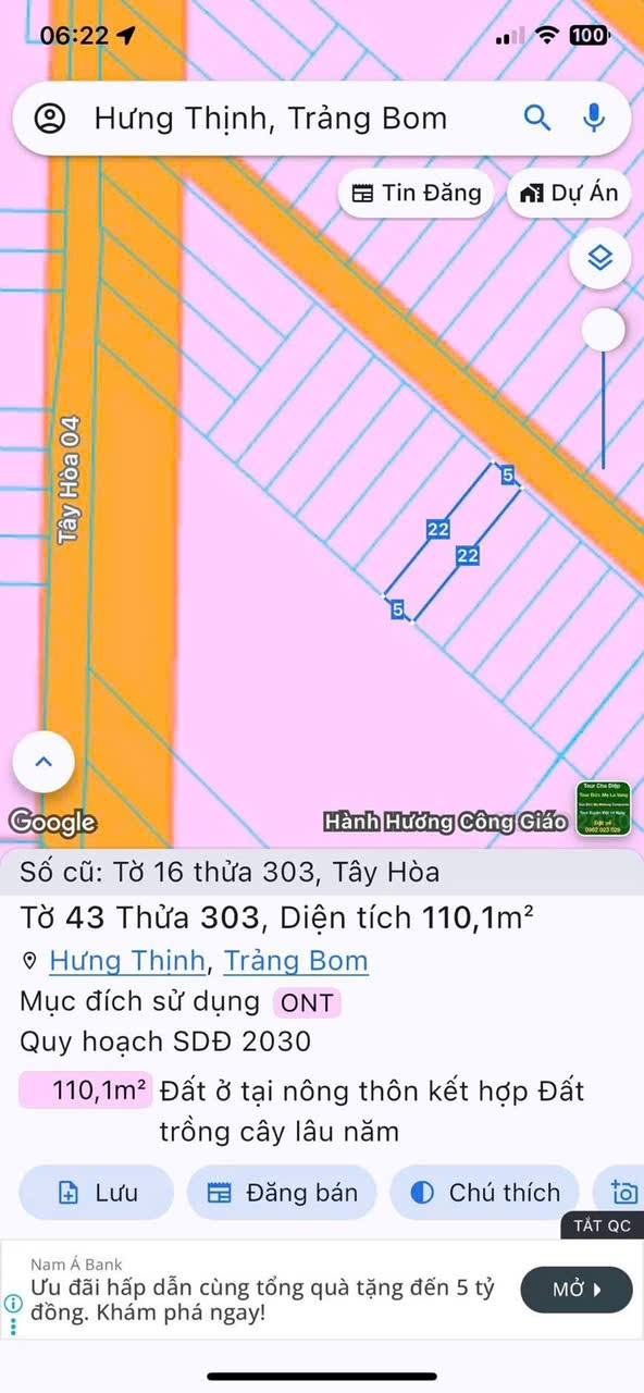 Đất nền xã Hưng Thịnh, Trảng Bom, 110m² giá 1.1 tỷ - Sổ đỏ chính chủ!