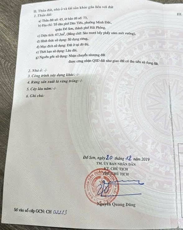 Bán lô đất mặt đường Dân Tiến, Minh Đức, Đồ Sơn, Hải Phòng 67.5m² - Gần KCN Đồ Sơn!