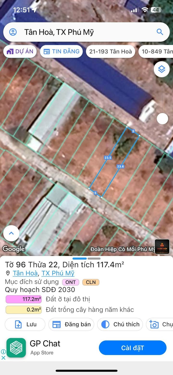 Đất thổ cư Tân Hòa 117.5m² giá 1.4 tỷ - Đối diện trạm y tế