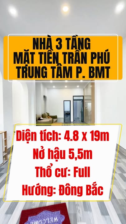 Nhà phố 3 tầng mặt tiền Trần Phú, Buôn Ma Thuột 91m² giá 6.8 tỷ - Đầu tư sinh lời ngay!