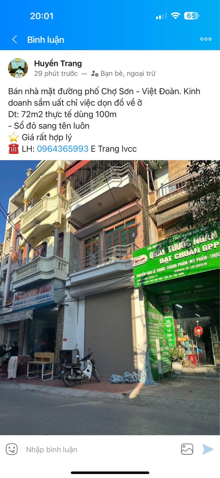 Nhà mặt đường Chợ Sơn, Tiên Du 72m² - Kinh doanh sầm uất, giá hợp lý!