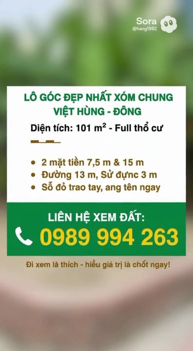 Lô đất lô góc 101m² Xóm Chung, Việt Hùng, Đông Anh - Đầu tư sinh lời ngay!