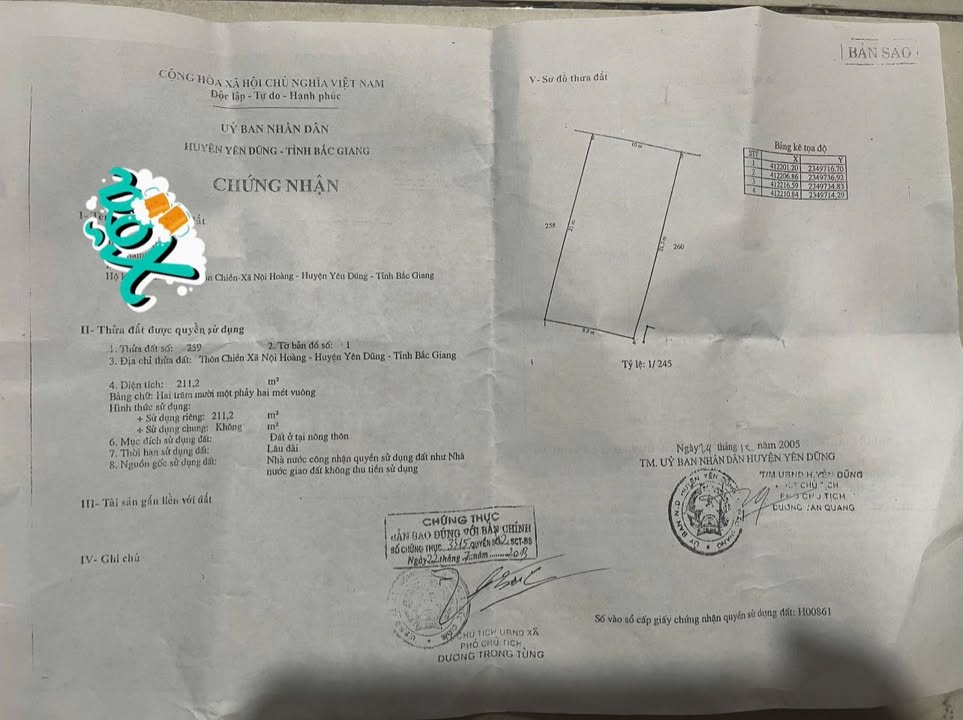 Đất kinh doanh tại Trục Chính Nội Hoàng, Yên Dũng, Bắc Ninh, 211m² - Cơ hội đầu tư hiếm có!