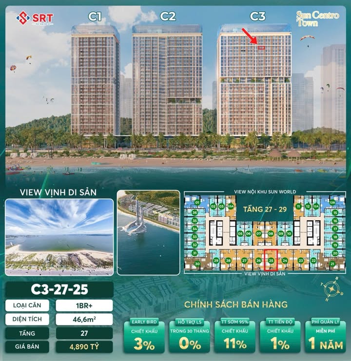 Căn hộ 3PN Sun Centro Town Bãi Cháy 79m² giá thỏa thuận - View biển tuyệt đẹp!
