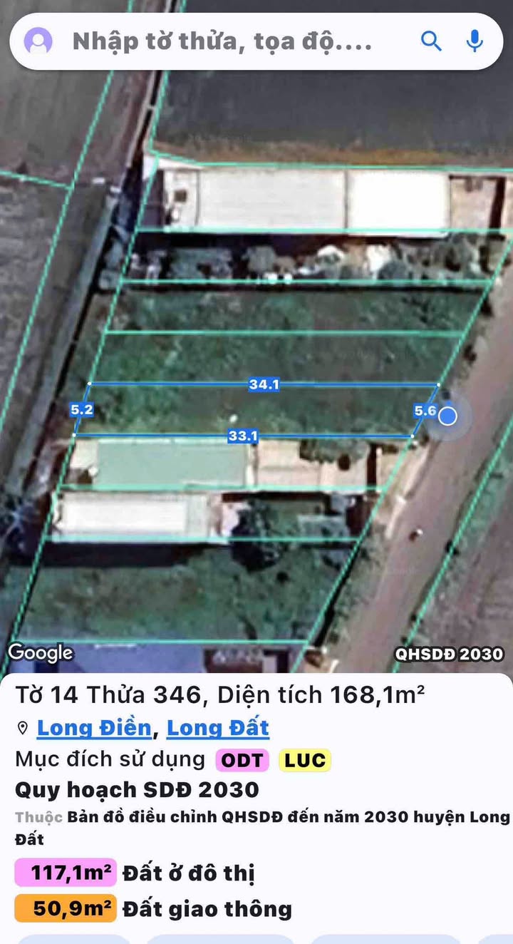 Đất nền trung tâm thị trấn Long Điền 184.8m² giá chỉ 1.55 tỷ - Cơ hội đầu tư tốt!