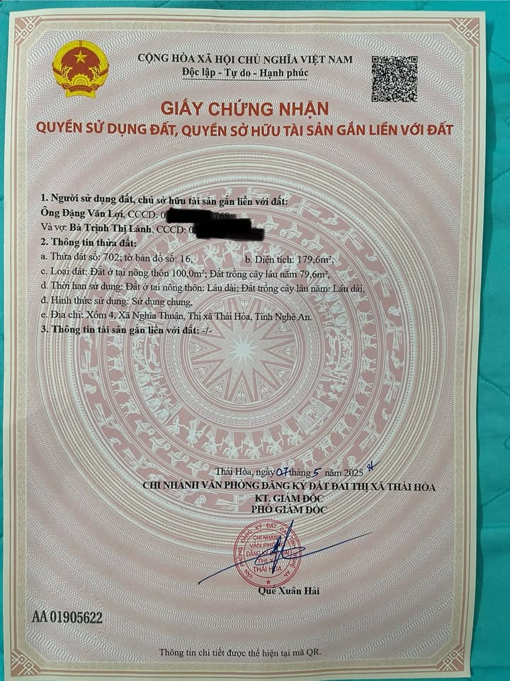 Đất nền xóm 4 Nghĩa Thuận Thái Hòa 180m² giá 1 tỷ - Lô góc đẹp, chính chủ bán gấp!