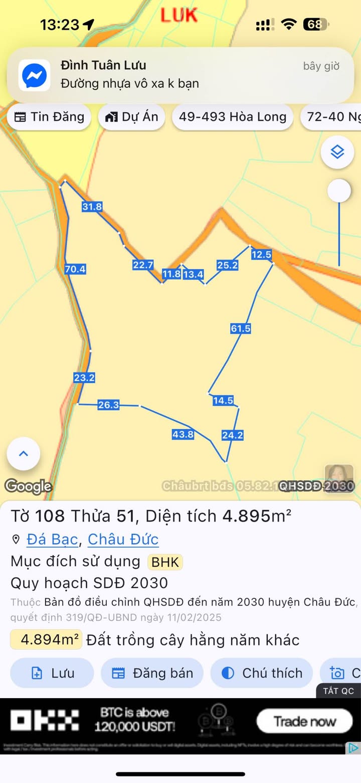 Đất nền Đá Bạc Châu Đức 6000m² giá 2,2 tỷ - Cơ hội đầu tư hấp dẫn!
