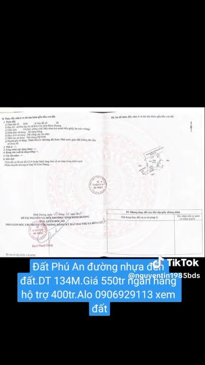 Đất Phú An Bến Cát 134m² giá 550 triệu - Ngân hàng hỗ trợ 400 triệu!