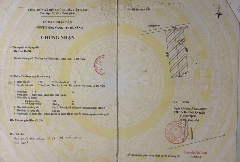 Đất nền Hòa Liên Đà Nẵng 260m² giá 1.6 tỷ - Vị trí đẹp gần đồng ruộng