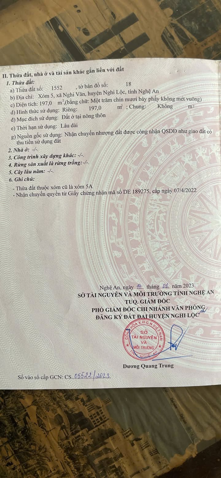 Đất thổ cư Nghi Văn 197m² giá 800 triệu - Cơ hội đầu tư tuyệt vời!