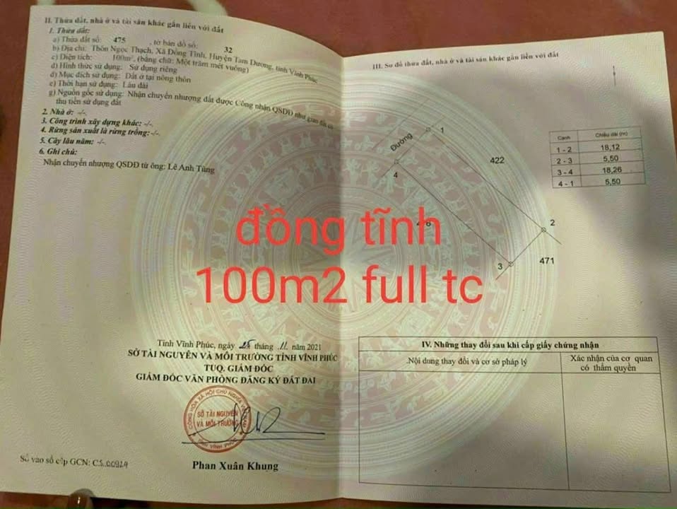 Đất nền Đồng Tĩnh Tam Dương 100m² giá thỏa thuận - Đầu tư sinh lời ngay!