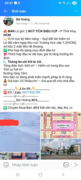 Đất nền 2 mặt tiền Thới Hòa, Bến Cát 600m² giá 15.3 tỷ - Đầu tư sinh lời vượt trội!