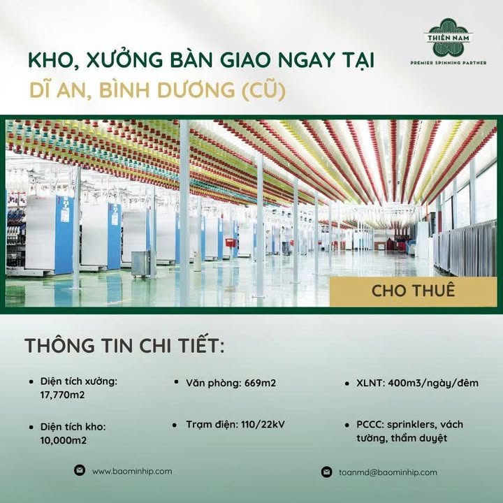 Xưởng sản xuất tại Dĩ An, Bình Dương 17,770m² - Bàn giao ngay từ chủ đầu tư uy tín!