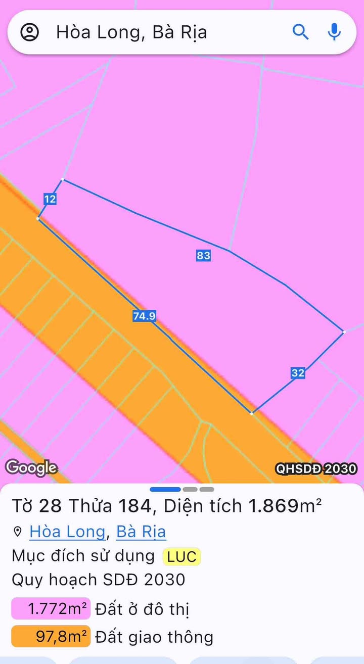 Đất nền Hòa Long, Bà Rịa - 1800m² giá chỉ 8 tỷ - Đầu tư sinh lời cao!