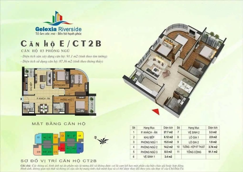 Căn hộ góc CT3 - GELEXIA Tam Trinh 85m² giá 6.486 tỷ - Nội thất đầy đủ, view Gamuda!