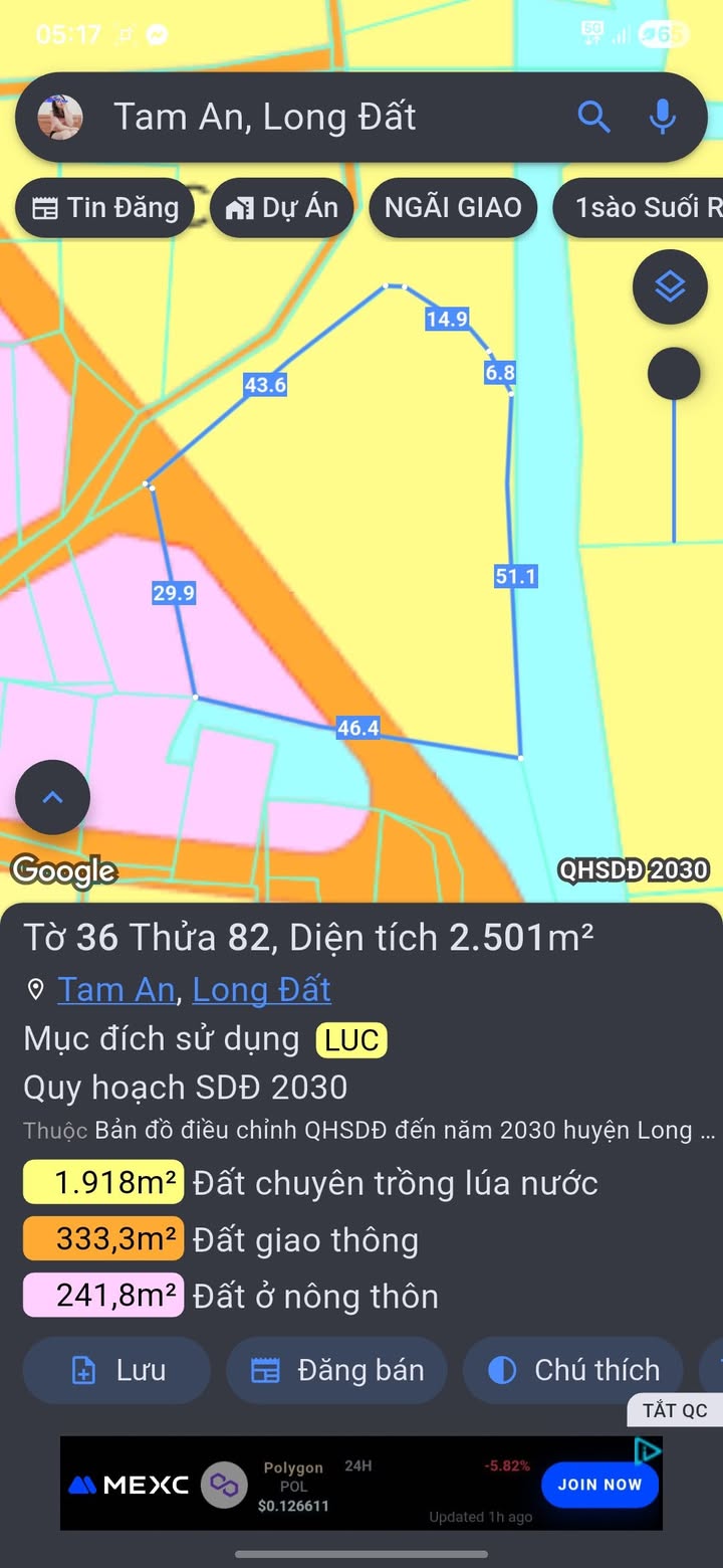 Đất nền 2 sào rưỡi tại Tam An, Long Đất giá 1.5 tỷ - Cơ hội đầu tư sinh lời!