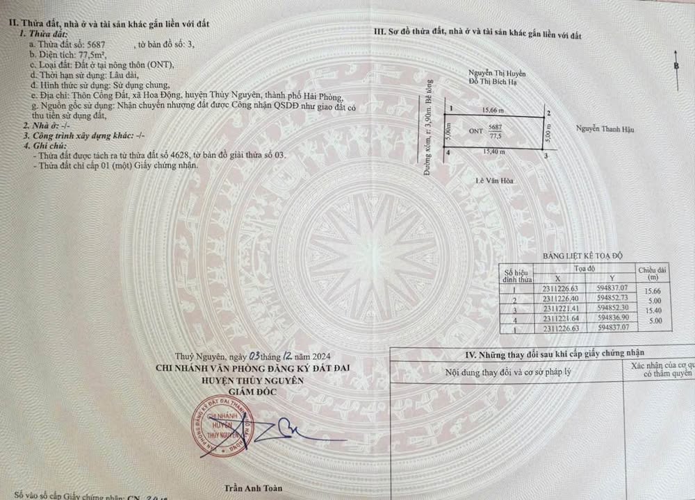 Đất nền Thủy Nguyên Hải Phòng 77.5m² giá thỏa thuận - Đầu tư sinh lời cao!