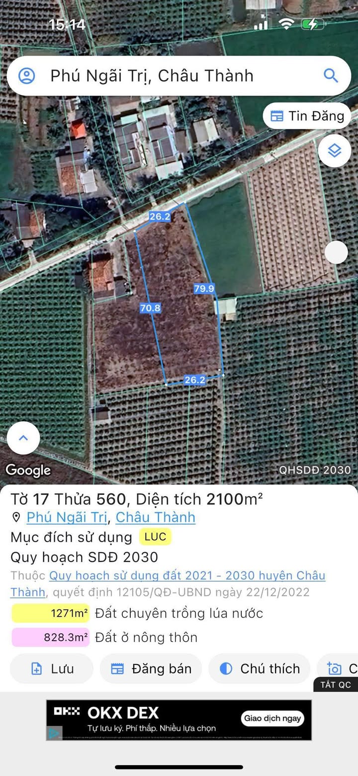 Đất nền 2100m² Phú Ngãi Trị, Châu Thành - Giá chỉ 2.1 tỷ, sổ đỏ chính chủ!