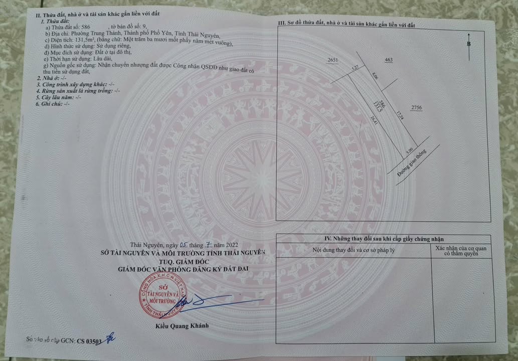 Đất thổ cư P. Trung Thành, Phổ Yên 131m² giá chỉ 1.53 tỷ - Vị trí đắc địa, tiện ích đầy đủ!