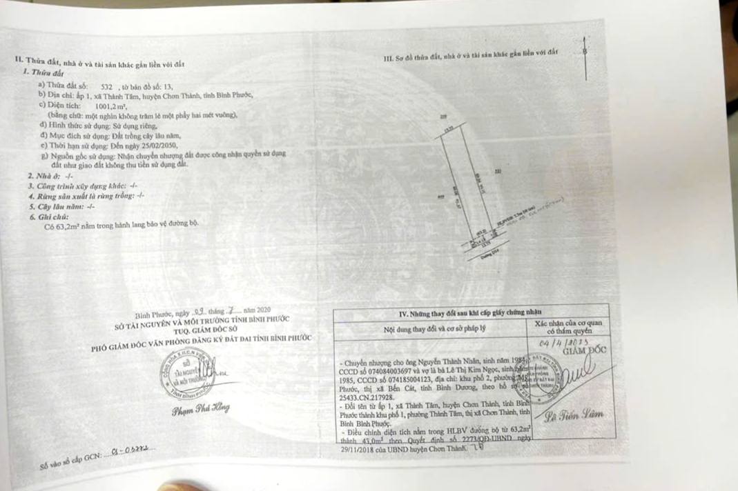 Đất thổ cư 1000m² xã Thành Tâm, Chơn Thành - Giá chỉ 2 tỷ, sổ hồng chính chủ!