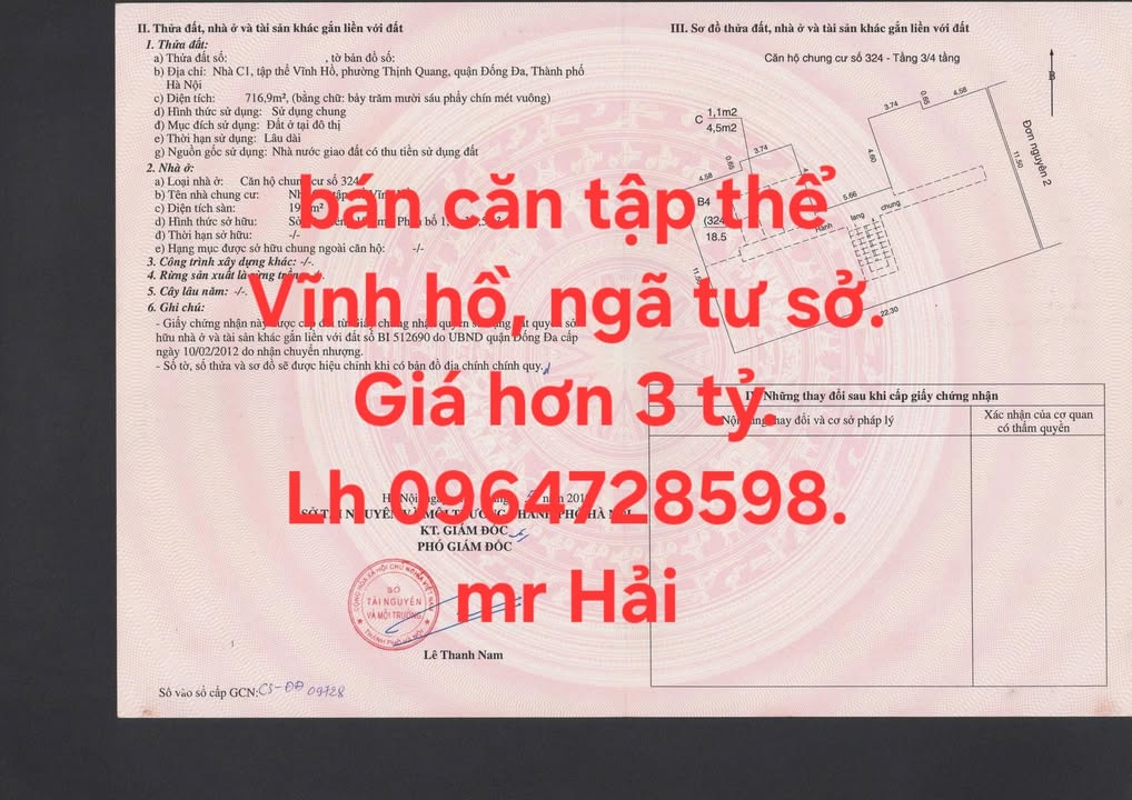 Căn hộ tập thể Vĩnh Hồ 19.6m² giá 3.15 tỷ - Thiết kế thông minh, sổ đỏ chính chủ!