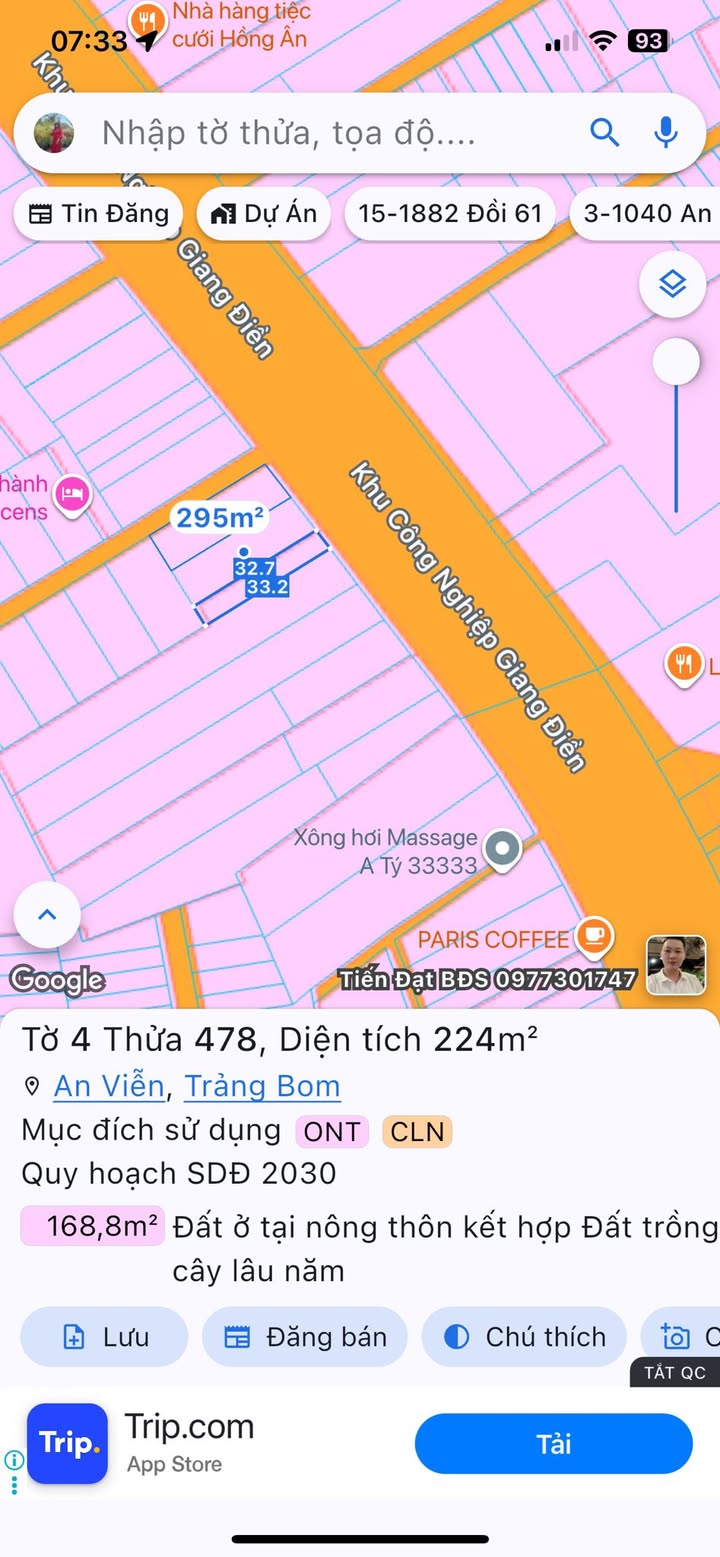 Đất nền Khu Công Nghiệp Giang Điền 165m² giá 4 tỷ - Mặt tiền đường sầm uất