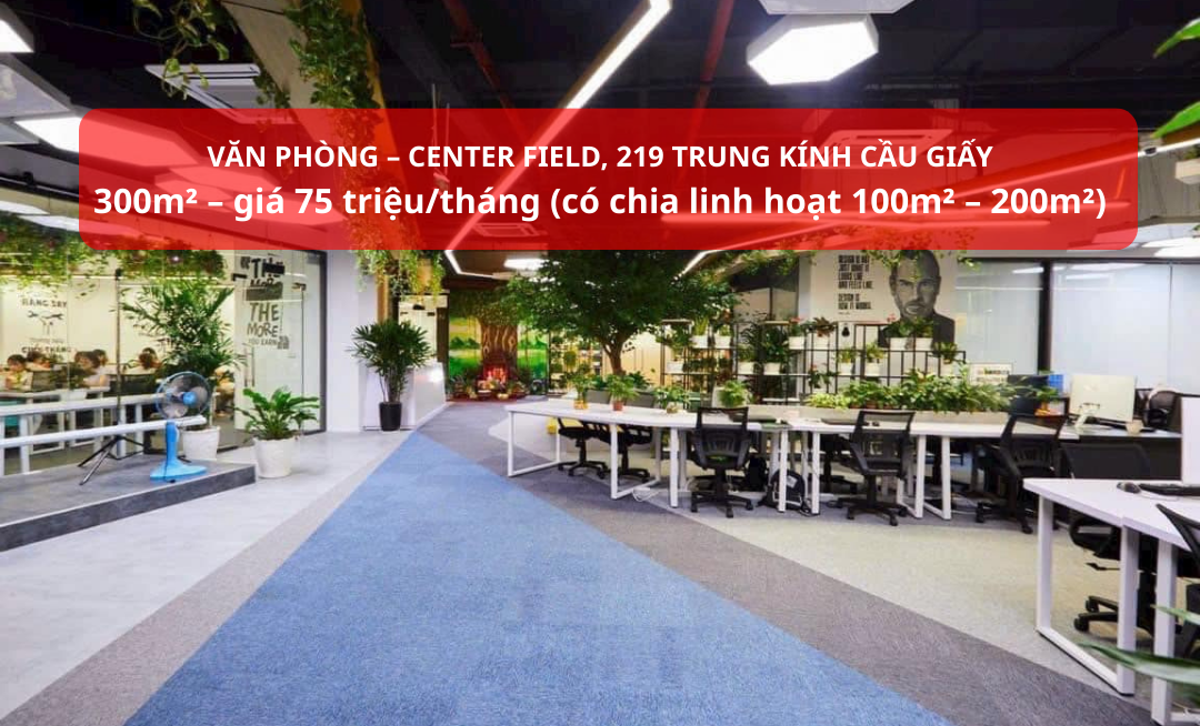 Cho thuê văn phòng Central Field 219 Trung Kính 300m² giá 75 triệu - Tòa nhà hiện đại, dịch vụ chuyên nghiệp!