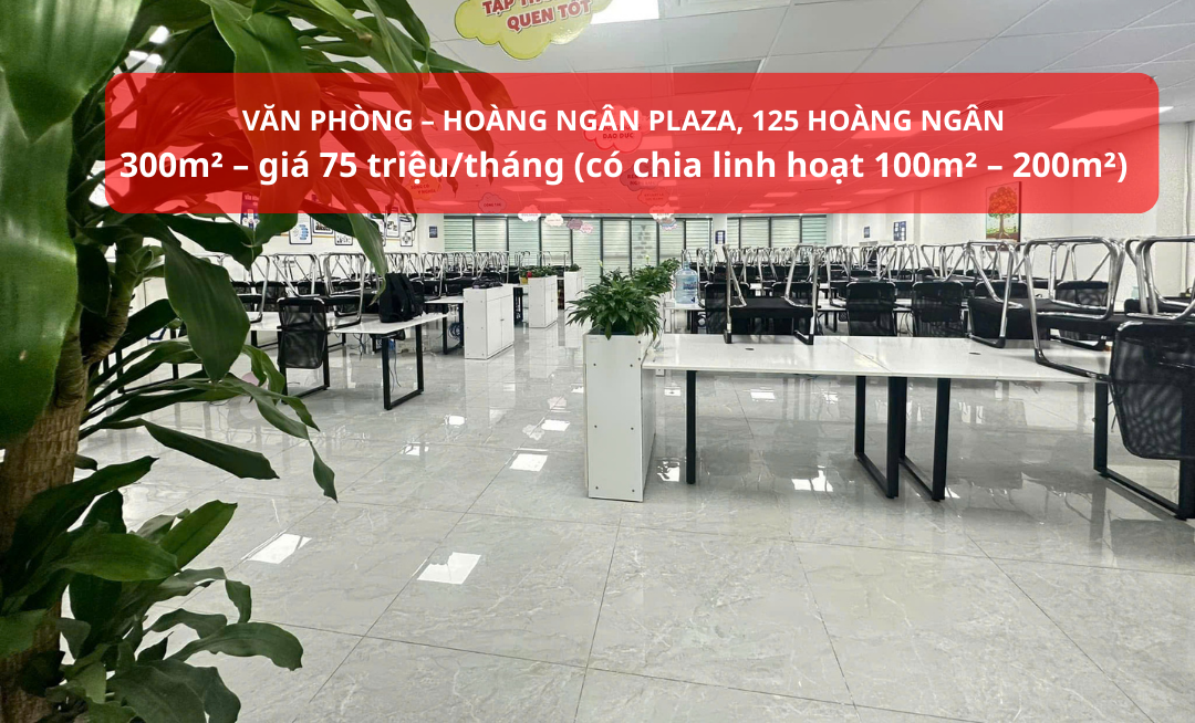 Cho thuê văn phòng Hoàng Ngân Plaza 300m² giá 75 triệu - Phù hợp cho doanh nghiệp