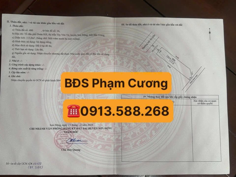 Đất thổ cư 113m² tại Tây Yên Tử, Sơn Động - Giá chỉ 1 tỷ, đầu tư ngay!