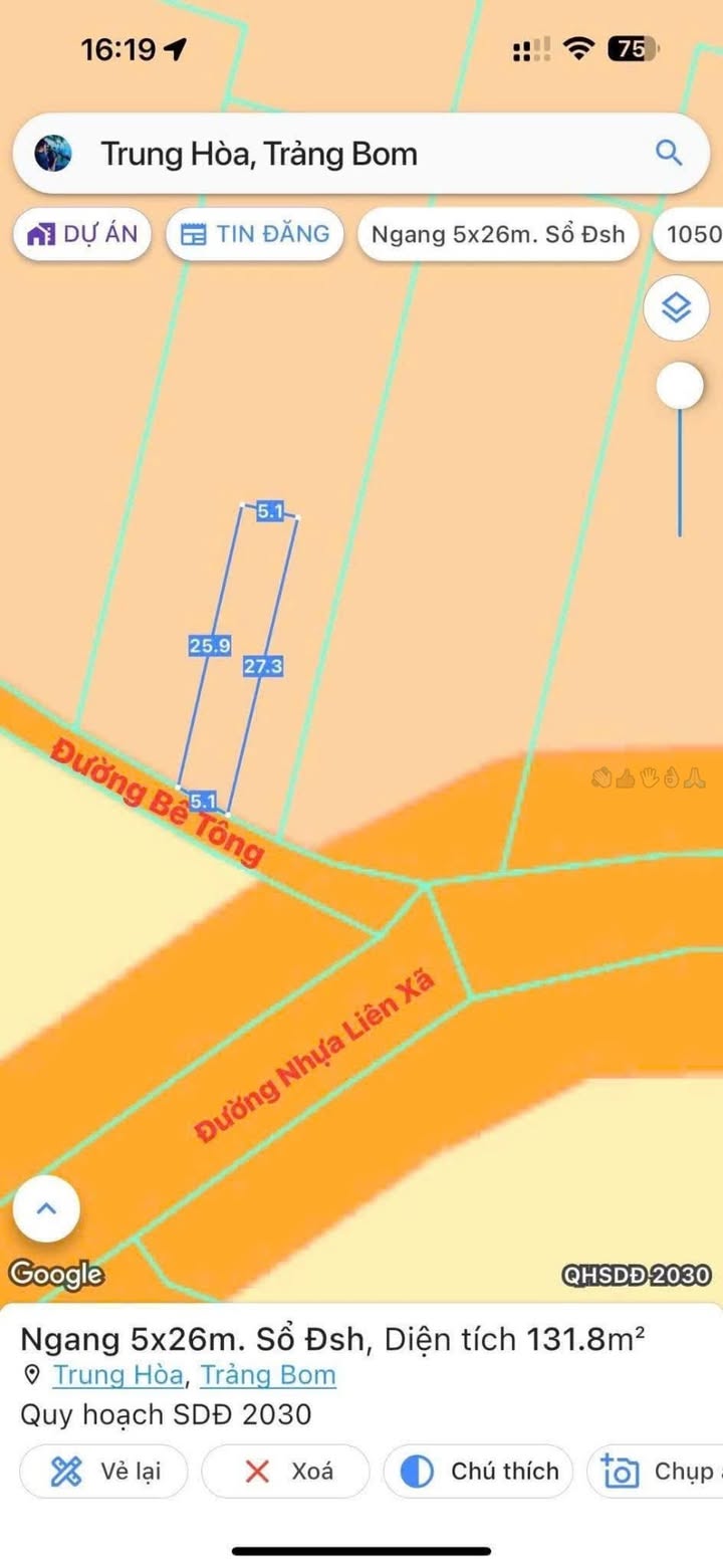 Đất mặt tiền đường bê tông Trung Hòa Trảng Bom 130m² giá chỉ 195 triệu - Cơ hội đầu tư tuyệt vời!