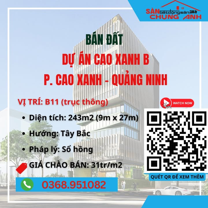 Đất nền dự án Cao Xanh B Hạ Long 243m² giá 7.52 tỷ - Sổ hồng chính chủ