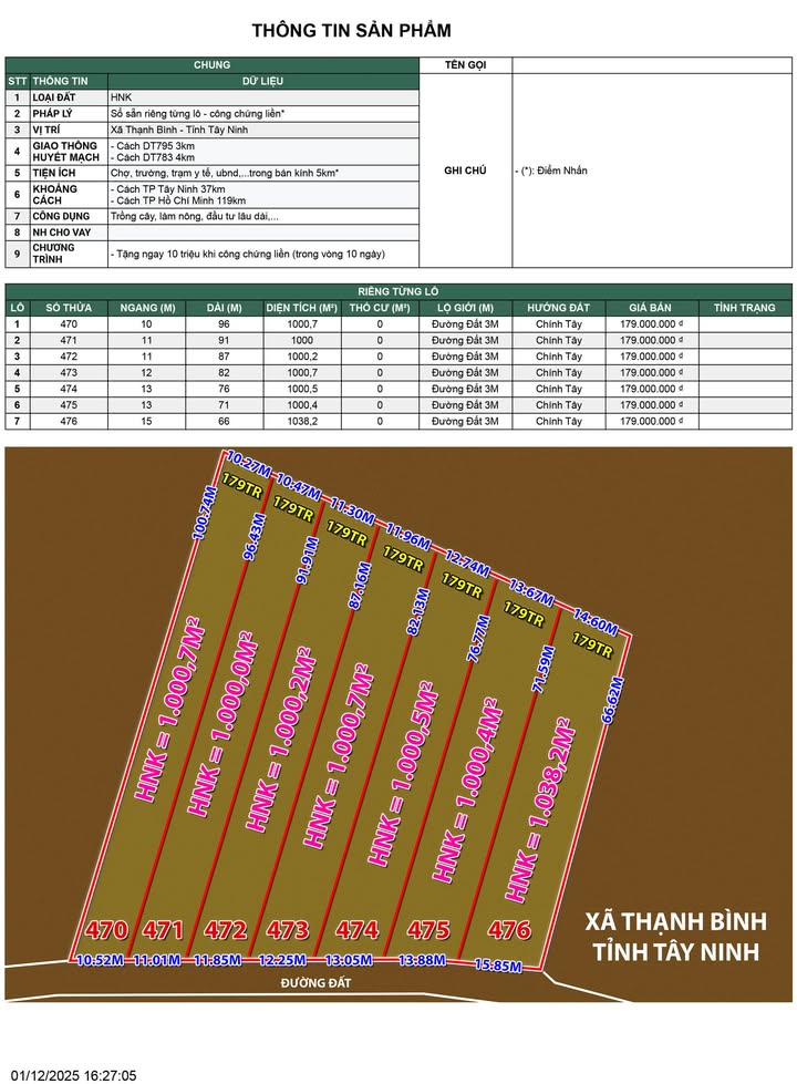 Đất nền 1000m² tại xã Thạnh Bình, Tây Ninh chỉ 179 triệu - Sổ đỏ chính chủ!