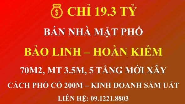 Nhà mặt phố Bảo Linh, Hoàn Kiếm 70m² giá 19.6 tỷ - Đầu tư sinh lời ngay!