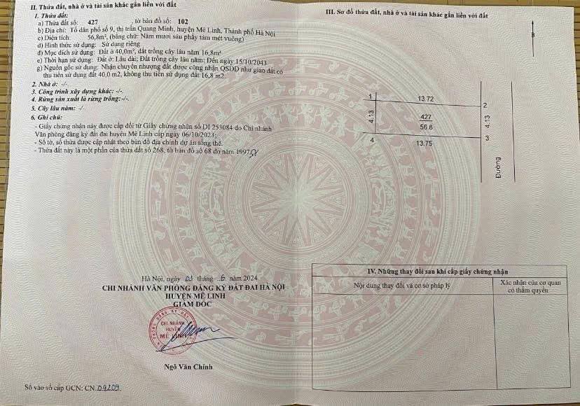 Đất chính chủ 56.8m² tại Quang Minh, Mê Linh - Giá chỉ 3.1 tỷ, vị trí đắc địa!