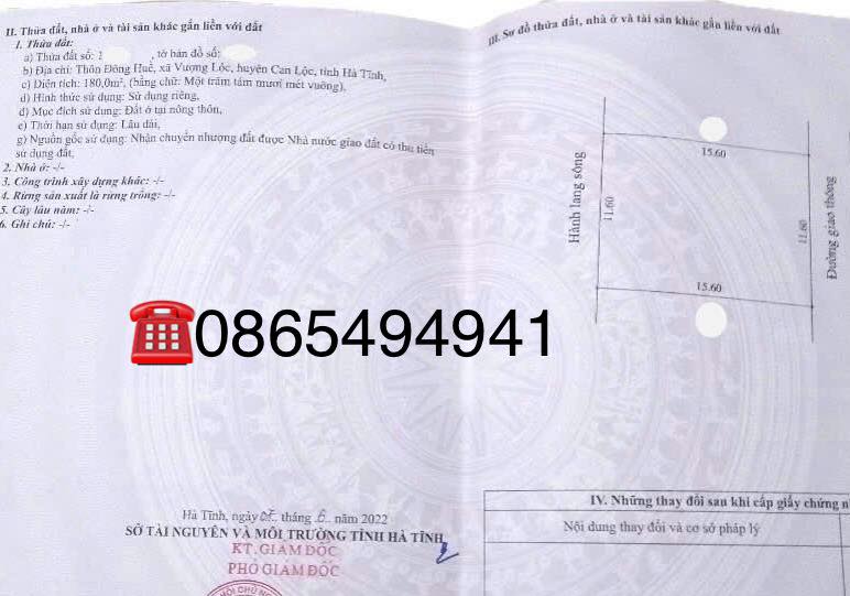 Đất nền Vượng Lộc, Can Lộc, Hà Tĩnh 280m² giá chỉ 1 tỷ - Cơ hội đầu tư tốt!