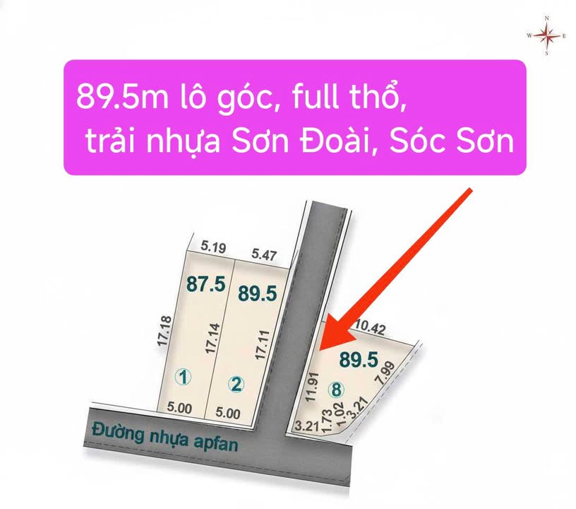 Đất nền 89.5m² tại xã Sóc Sơn, Hà Nội chỉ 1.5 tỷ - Lô góc 2 mặt đường