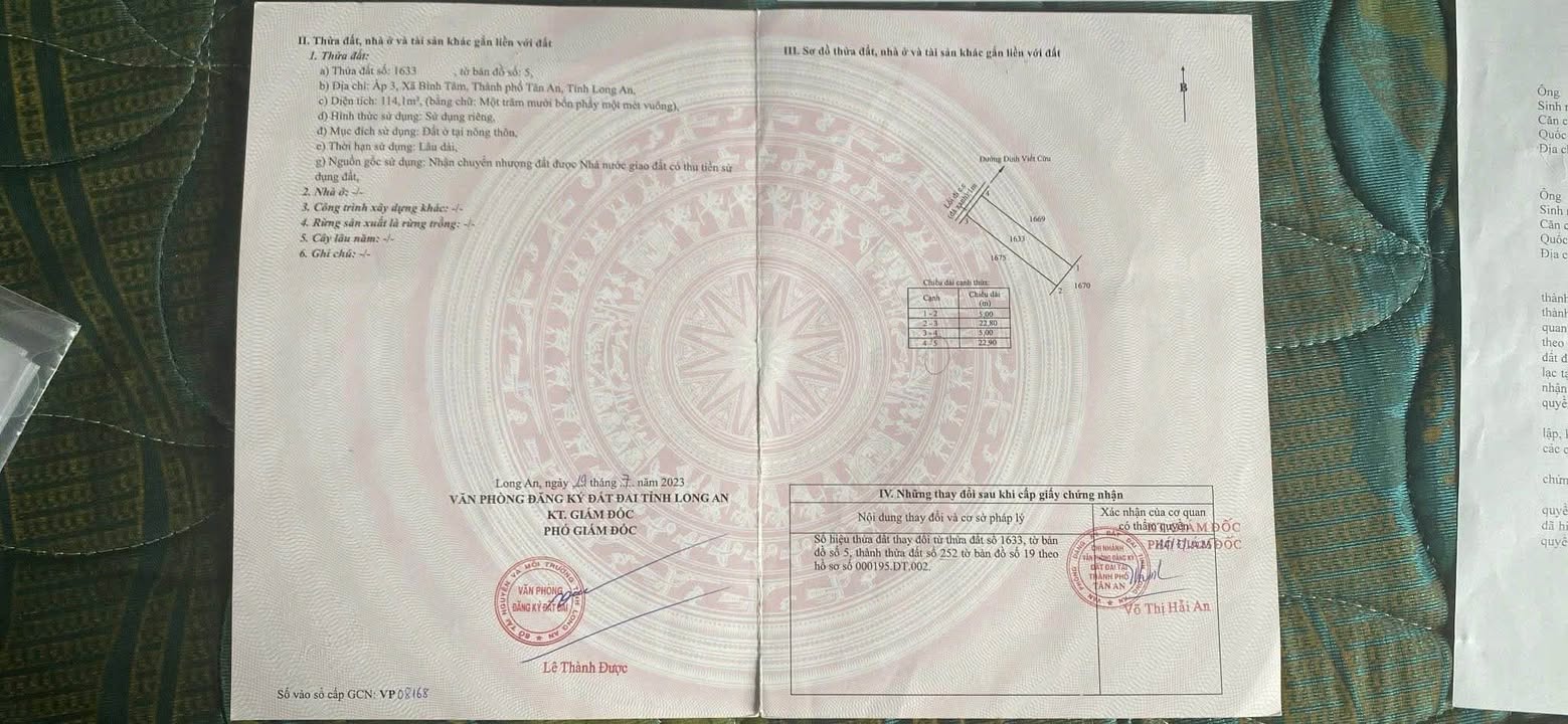 Đất thổ cư tại xã Bình Tâm, Tân An, 114m² giá 790 triệu - Cơ hội đầu tư tốt!