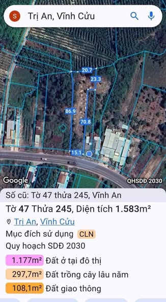 Đất mặt tiền đường tỉnh 768, xã Trị An, diện tích 1583m² - Cơ hội đầu tư tuyệt vời!