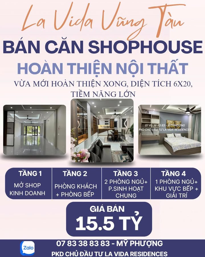 Shophouse La Vida Vũng Tàu 120m² giá 15.5 tỷ - Đầu tư sinh lời ngay!